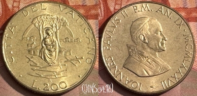 Ватикан 200 лир 1987 года, KM# 203, UNC, 516s-134 ♛