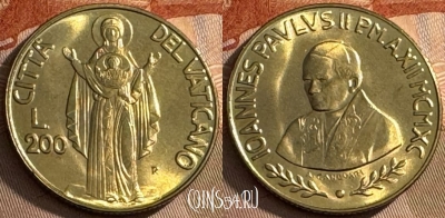 Ватикан 200 лир 1990 года, KM# 224, UNC, 516s-107 ♛