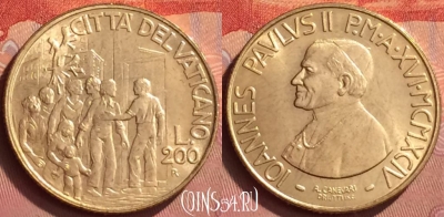 Ватикан 200 лир 1994 года, KM# 256, BU, 401l-134 ♛