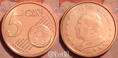 Ватикан 5 евроцентов 2004 года, KM# 343, BU, 401l-043 ♛