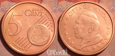 Ватикан 5 евроцентов 2005 года, KM# 343, BU, 401l-051 ♛