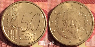 Ватикан 50 евроцентов 2016 года, KM# 460, 258i-138