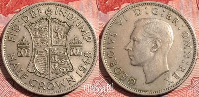 Великобритания 1/2 кроны 1948 года, KM 866, a119-096