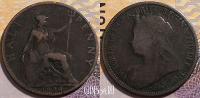 Великобритания 1/2 пенни 1898 года, KM# 789, 204-097