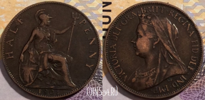 Великобритания 1/2 пенни 1901 года, KM# 789, 200-088