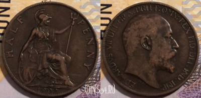 Великобритания 1/2 пенни 1902 года, KM# 793, 200-089 ♛