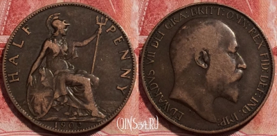 Великобритания 1/2 пенни 1902 года, KM# 793, 225-051 ♛