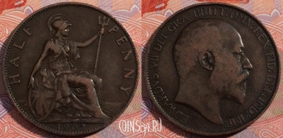 Великобритания 1/2 пенни 1902 года, KM# 793, a108-142