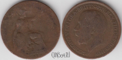Великобритания 1/2 пенни 1919 года, KM# 809, 133-140