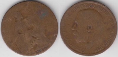 Великобритания 1/2 пенни 1920 года, KM# 809, 133-139