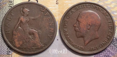 Великобритания 1/2 пенни 1928 года, KM# 837, 152-098
