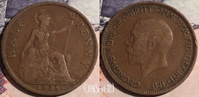 Великобритания 1/2 пенни 1928 года, KM# 837, a067-013