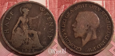 Великобритания 1/2 пенни 1929 года, KM# 837, 191-003