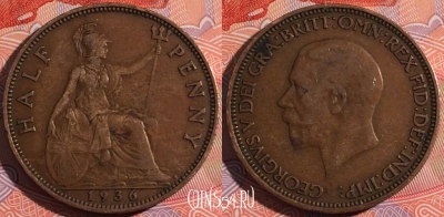 Великобритания 1/2 пенни 1936 года, KM# 837, a136-083