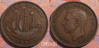 Великобритания 1/2 пенни 1937 года, KM# 844, a135-011