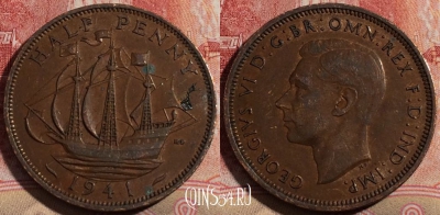 Великобритания 1/2 пенни 1941 года, KM# 844, 215-098