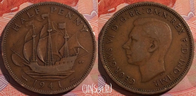 Великобритания 1/2 пенни 1941 года, KM# 844, a148-002