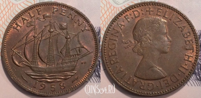 Великобритания 1/2 пенни 1958 года, KM 896, 121-027