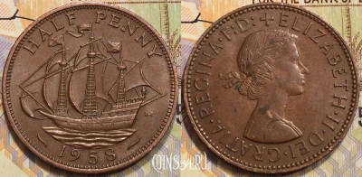 Великобритания 1/2 пенни 1958 года, KM 896, 102-107