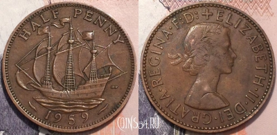 Великобритания 1/2 пенни 1959 года, KM 896, 119-127