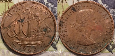Великобритания 1/2 пенни 1963 года, KM# 896, 128-034