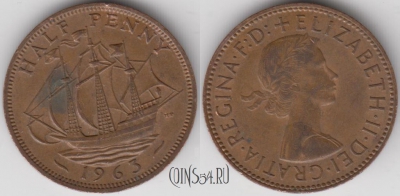 Великобритания 1/2 пенни 1963 года, KM# 896, 133-134