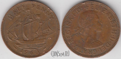 Великобритания 1/2 пенни 1963 года, KM# 896, 133-138