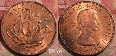 Великобритания 1/2 пенни 1963 года, KM# 896, 217-063