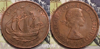 Великобритания 1/2 пенни 1966 года, KM# 896, 133-079