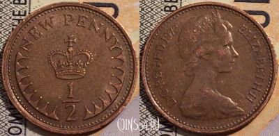 Великобритания 1/2 пенни 1973 года, KM# 914, XF+