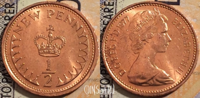 Великобритания 1/2 пенни 1977 года, KM# 914, aUNC