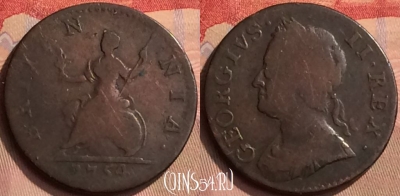 Великобритания 1 фартинг 1754 года, KM# 581, 445-048 ♛