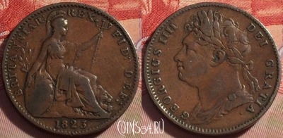 Великобритания 1 фартинг 1823 года, KM# 677, 087b-039