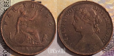 Великобритания 1 фартинг 1875 года, KM# 753, 159-132
