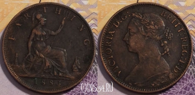 Великобритания 1 фартинг 1883 г., RARE, KM# 753, 234-137
