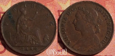 Великобритания 1 фартинг 1884 года, KM# 753, 180j-132