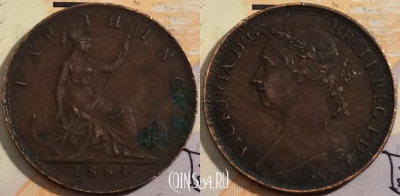 Великобритания 1 фартинг 1884 года, KM# 753, 199-058