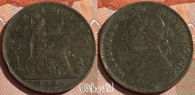 Великобритания 1 фартинг 1886 года, KM# 753, 489р-118 ♛