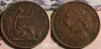 Великобритания 1 фартинг 1886 года, KM# 753, a067-014