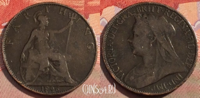 Великобритания 1 фартинг 1896 года, KM# 788, 107c-085