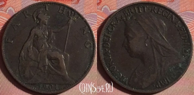 Великобритания 1 фартинг 1901 года, KM# 788, 154j-111
