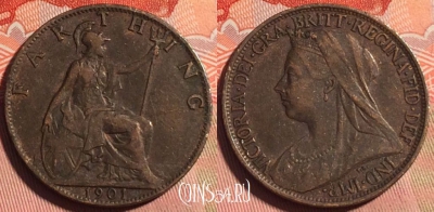 Великобритания 1 фартинг 1901 года, KM# 788, 227a-007 ♛