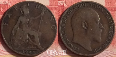 Великобритания 1 фартинг 1903 года, KM# 792, 203j-038