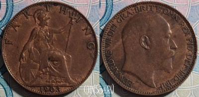 Великобритания 1 фартинг 1903 года, KM# 792, a069-063