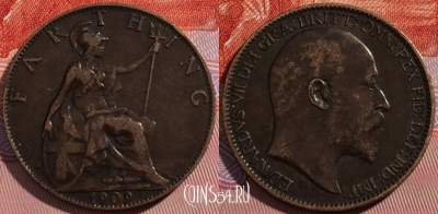 Великобритания 1 фартинг 1909 года, KM# 792, a142-120 ♛