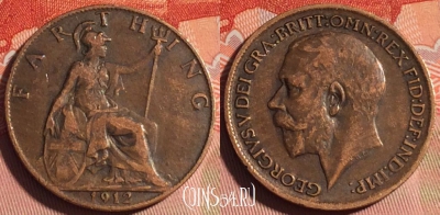 Великобритания 1 фартинг 1912 года, KM# 808, 225a-019