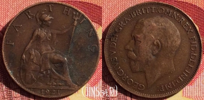 Великобритания 1 фартинг 1921 года, KM# 808, 261i-055