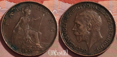 Великобритания 1 фартинг 1927 года, KM# 825, 107b-052