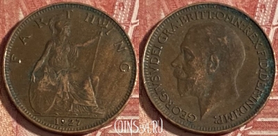 Великобритания 1 фартинг 1927 года, KM# 825, 330r-135