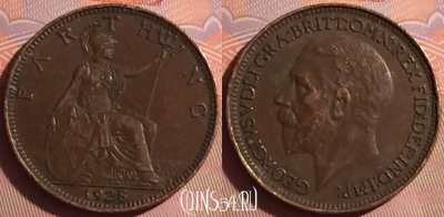 Великобритания 1 фартинг 1928 года, KM# 825, 041i-008